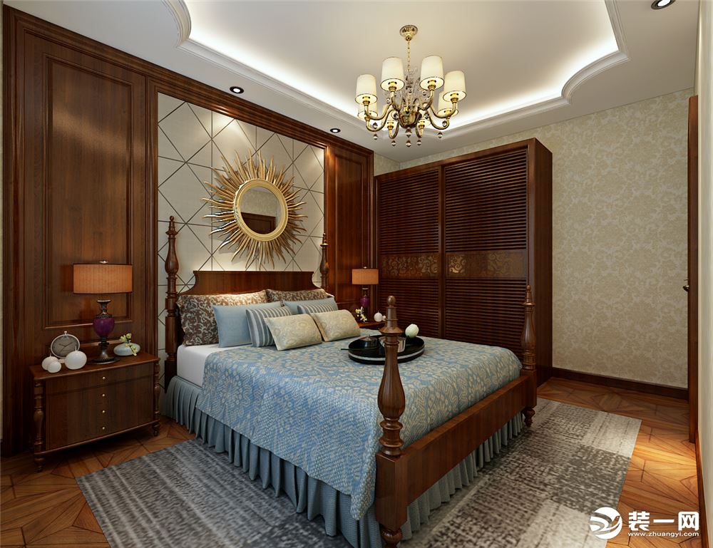 哈尔滨华润装饰 三松宜家75㎡两室一厅美式卧室风格效果图