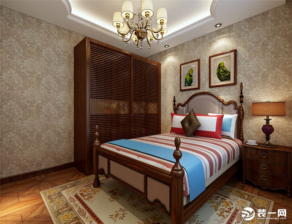 哈尔滨华润装饰 三松宜家75㎡两室一厅美式风格卧室效果图