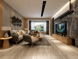 哈尔滨华润装饰群力观江国际130㎡三室两厅两卫北欧风格客厅效果图