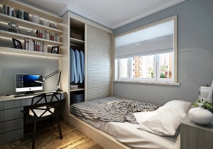 哈爾濱華潤裝飾 陽光印象53㎡ 兩室一廳 北歐風格臥室榻榻米書房效果圖