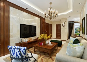 哈尔滨华润装饰 三松宜家75㎡两室一厅美式风格效果图