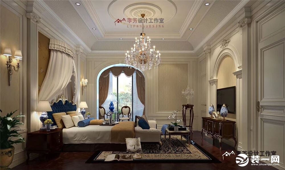 成都龙发装饰雍湖湾别墅轻奢法式风格效果图--卧室效果图