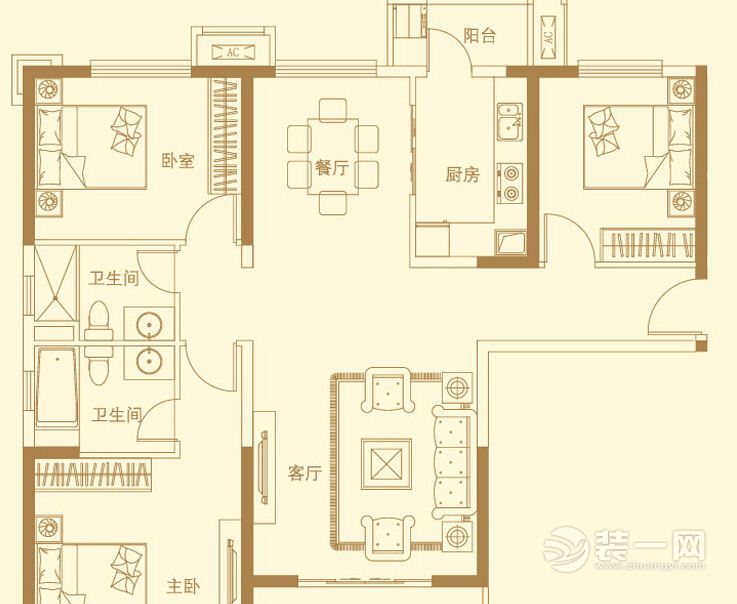 武汉万景江城136平三居室北欧风格户型图