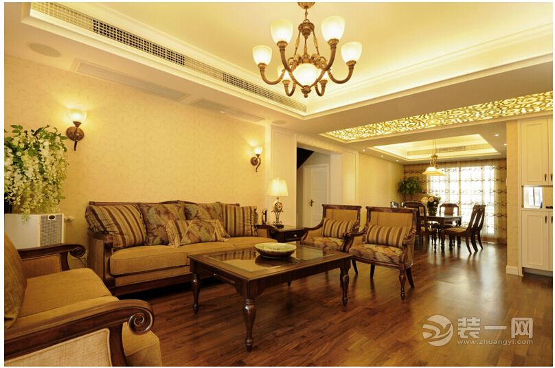 武汉三和光谷道138平三居室简欧风格客厅沙发效果图