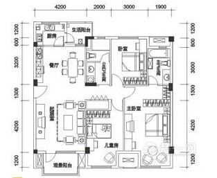 15武汉当代国际花园142平三居室中式风格户型图