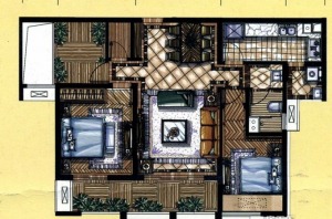 武汉金地圣爱米伦90平两居室小户型现代简约平面户型图
