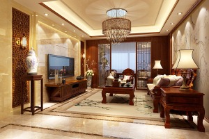 13武汉当代国际花园142平三居室中式风格客厅