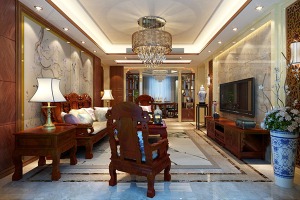 14武汉当代国际花园142平三居室中式风格客厅