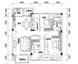 15武漢當代國際花園142平三居室中式風格戶型圖