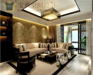 武汉水晶郦都120平三居室中式风格装修