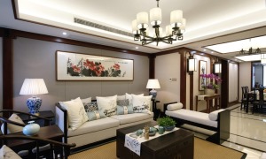 清水江南-新中式风格客厅案例设计效果图