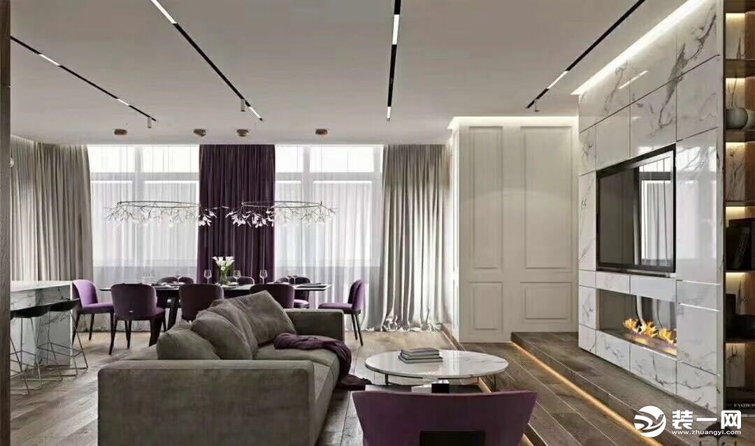 盛龙广场50㎡一室大开间西安紫苹果装饰后现代风设计案例效果-客厅