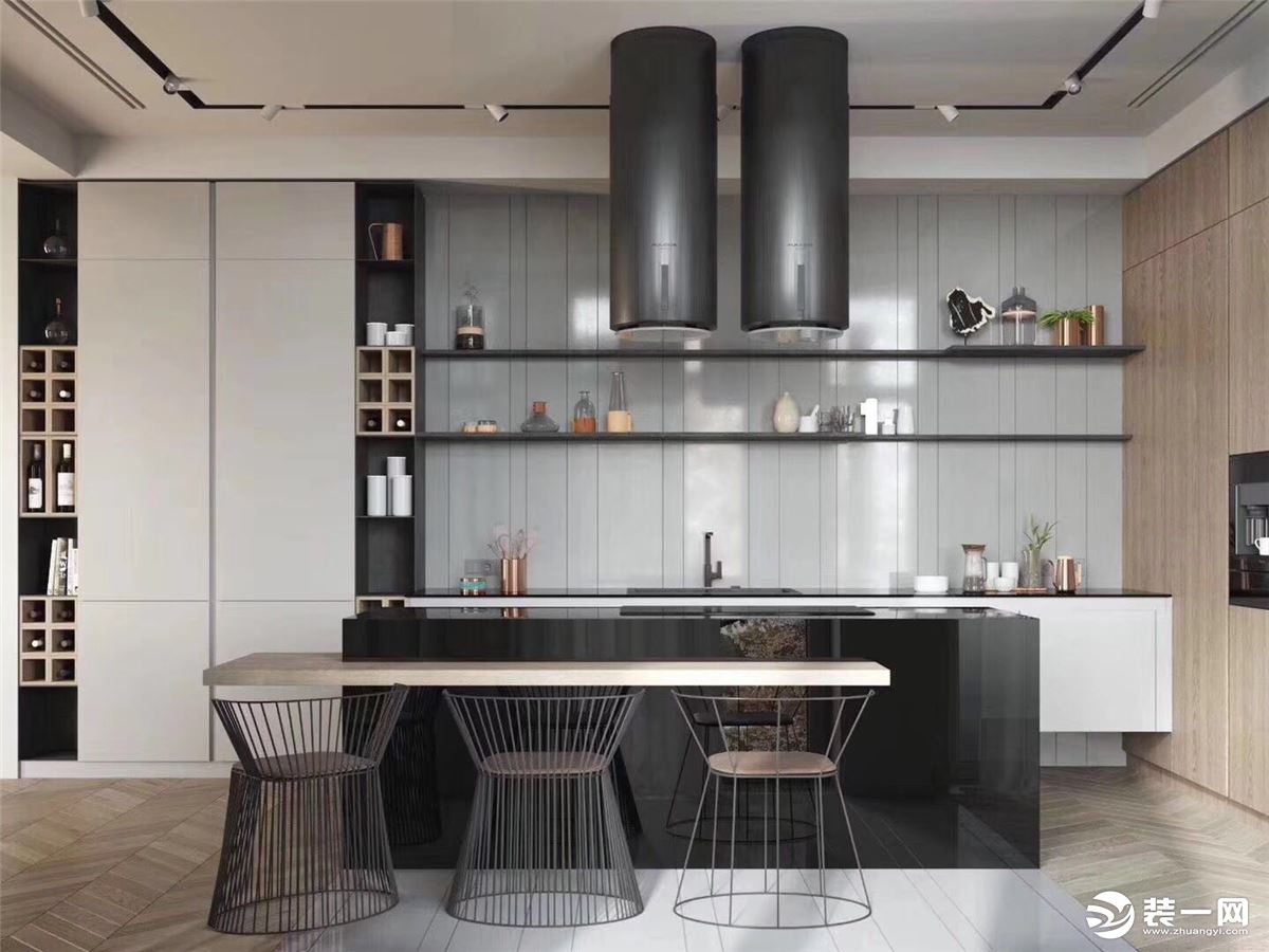汉都新苑132㎡西安紫苹果装饰后现代简约风设计效果图-开放式厨房