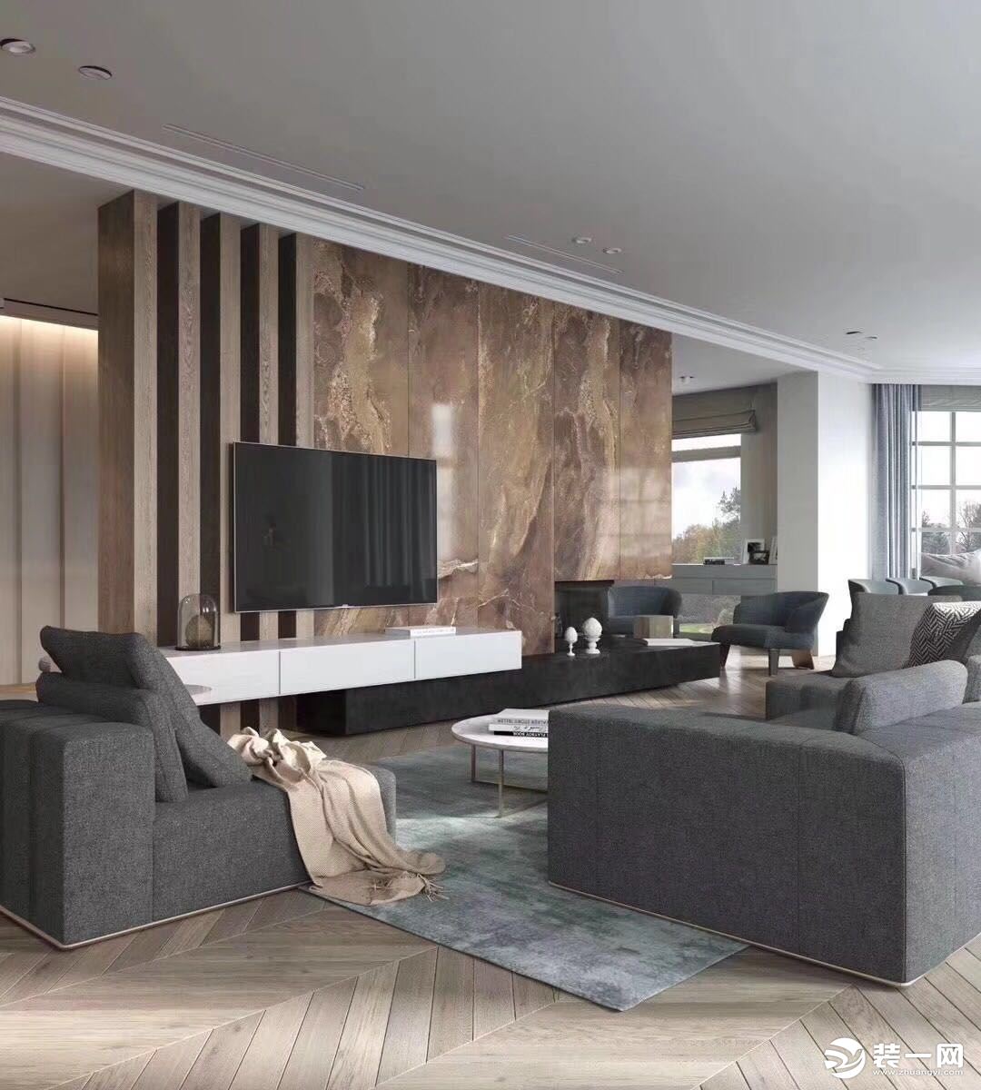 汉都新苑132㎡西安紫苹果装饰后现代简约风设计效果图-客厅沙发