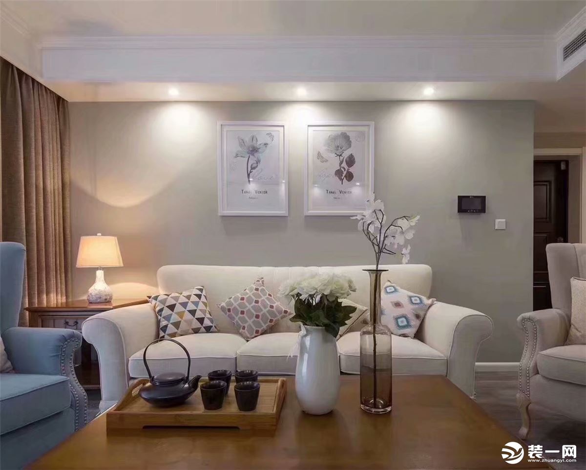 珠江新城90㎡两室两厅西安紫苹果美式风格设计-客厅背景墙设计