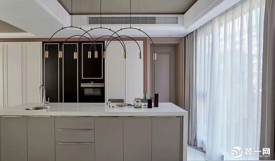 210㎡复式轻奢风设计陕西紫苹果装饰装修效果图-轻奢风开放式厨房设计