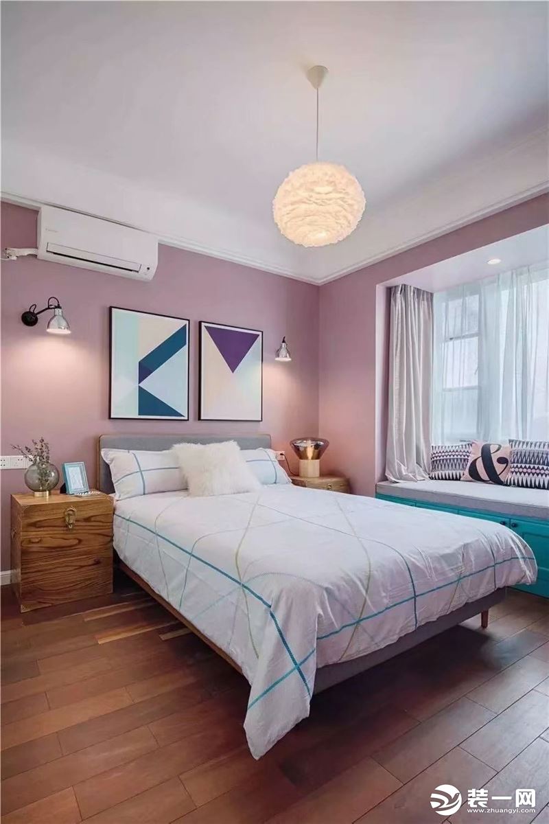 天福和园陕西紫苹果装饰美式风格装饰装修效果图-香芋紫乳胶漆墙面卧室效果图