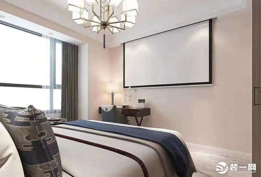 三室两厅次卧设计案例-西安紫苹果装饰集团海伦国际新中式风格三室两厅装修设计
