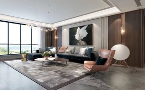 西安紫苹果装饰铭城国际社区129㎡三室新中式设计效果图案例
