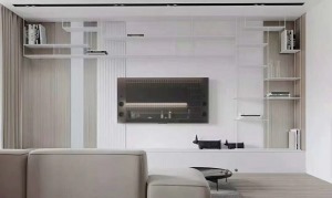 盛龙广场50㎡一室大开间西安紫苹果装饰后现代风设计案例效果-电视柜