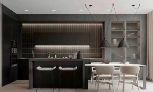 盛龙广场50㎡一室大开间西安紫苹果装饰后现代风设计案例效果-厨房餐厅一体化