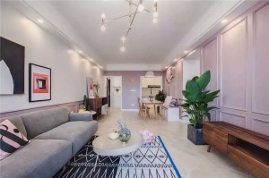 陕西紫苹果集团天福和园美式风格装饰装修效果图-客厅沙发背景墙效果图