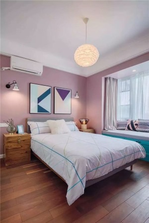 天福和园陕西紫苹果装饰美式风格装饰装修效果图-香芋紫乳胶漆墙面卧室效果图