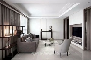 西安紫苹果装饰金辉天鹅湾高级灰简约风设计装饰装修案例-客厅沙发软装设计