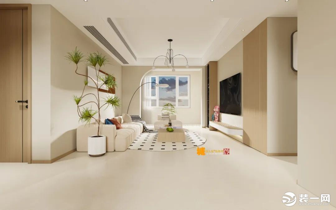 客厅空间以温暖色系为主 电视背景墙采用白色简约乳胶漆