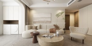 沙发背景墙设计搭配装饰画 及暖色铺贴光源点缀 让整体空间看起来别有一番味道