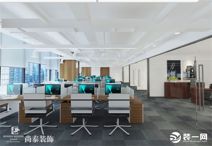 中瑞1000平办公室装修设计效果图开放式办公区