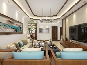 中海城瑞士郡125平三居室新古典风格装修效果图客厅