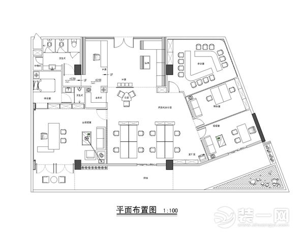 郑州时尚创意贸易公司办公室设计图--平面布置图