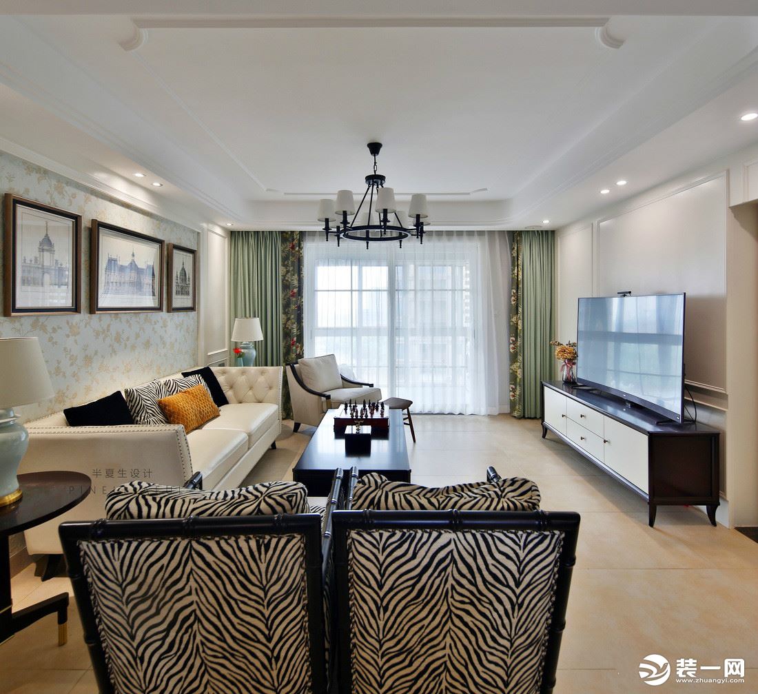 世贸翡翠首府150平方三居室美式风格客厅装修效果图