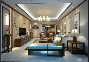 明珠广场二期新中式120平米三房二厅二卫装修案例 客厅