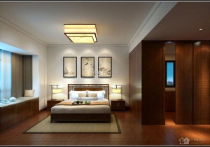 明珠广场二期新中式120平米三房二厅二卫装修案例 卧室