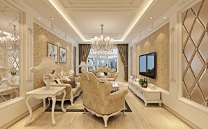 哈尔滨香醍雅诺107平米两居室欧式风格客厅