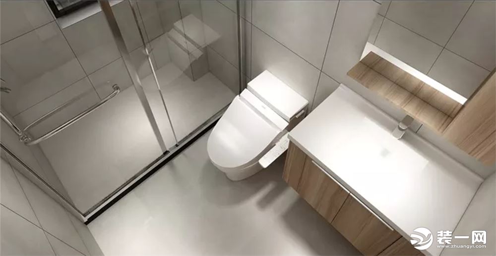 由于卫生间面积较小，设计师做了简单的干湿分离。尽量将空间留出走动的空间。
