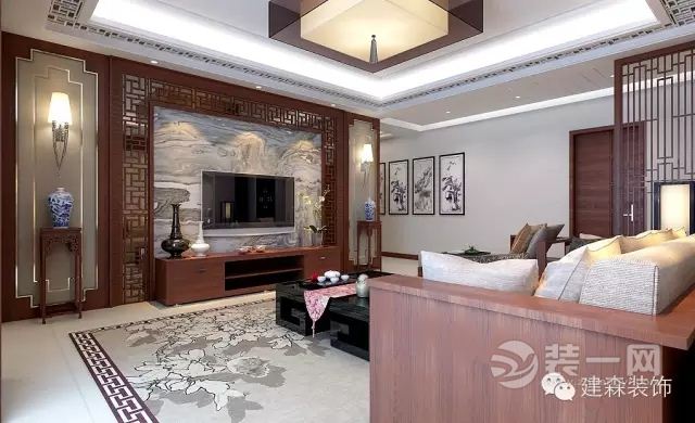 郑州城南正荣府115平三居室中式风格装修客厅