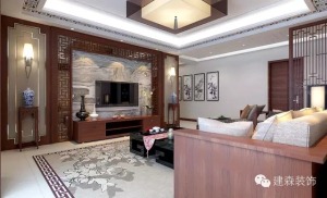 郑州城南正荣府115平三居室中式风格装修客厅