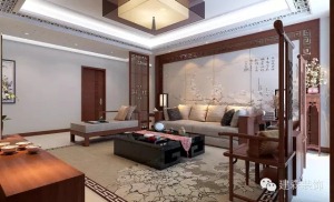 郑州城南正荣府115平三居室中式风格装修客厅背景墙