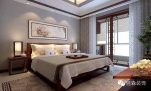 郑州城南正荣府115平三居室中式风格装修卧室