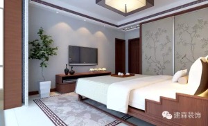 郑州城南正荣府115平三居室中式风格装修卧室
