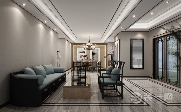苏州中海读书岛280平别墅中式风格装修起居室效果图