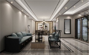 苏州中海读书岛280平别墅中式风格装修起居室效果图