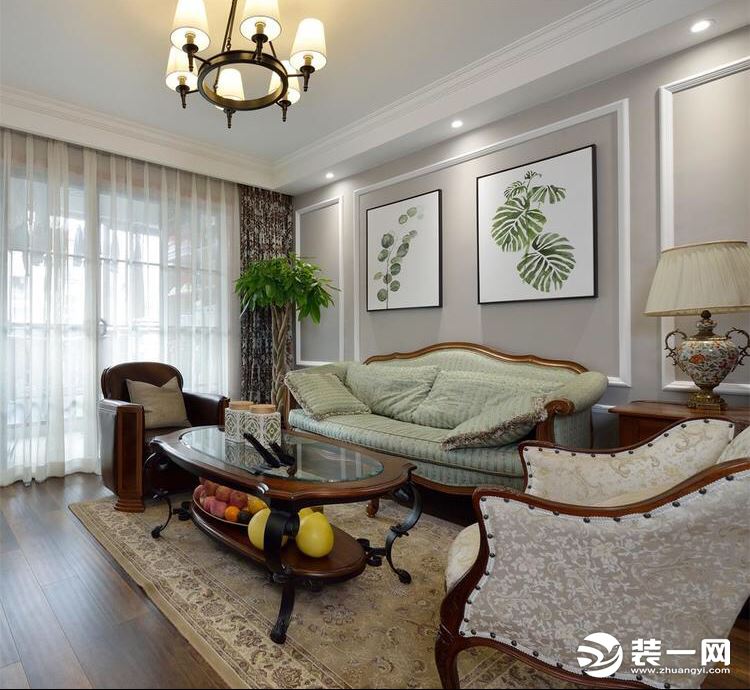 华侨天际湾 90平 二居室 美式风格 客厅效果图