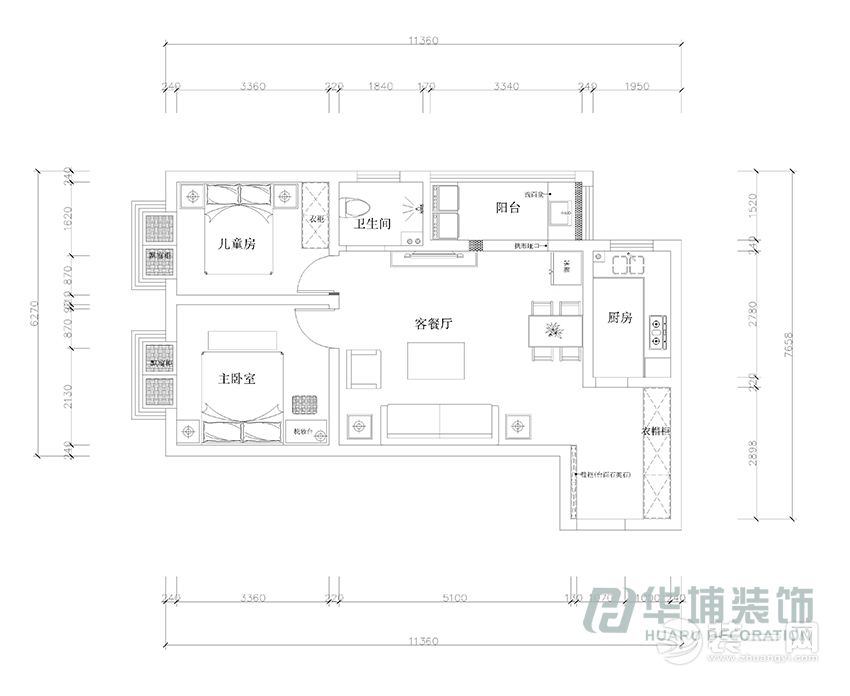 郑州奥兰花园89平两居室美式乡村装修效果图