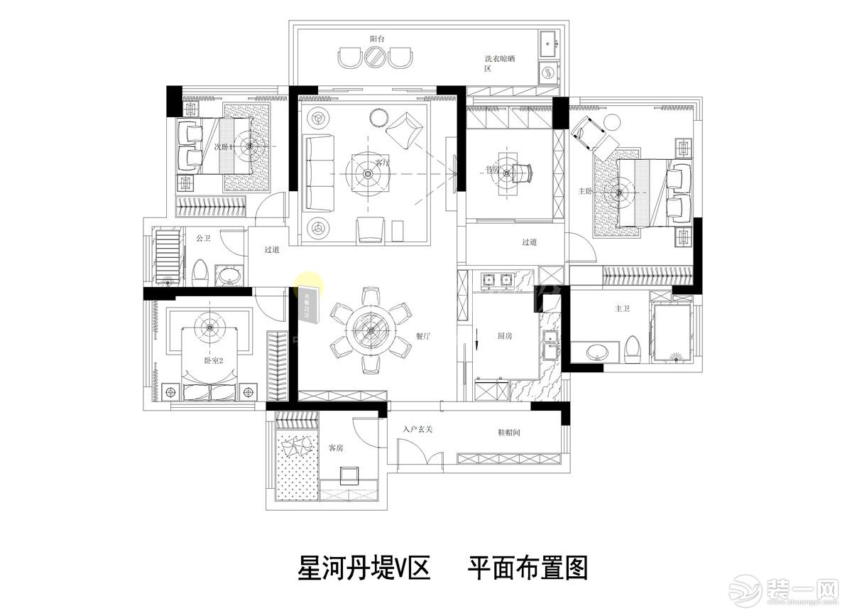 星河丹堤-簡歐風格-五居室-平面設計圖