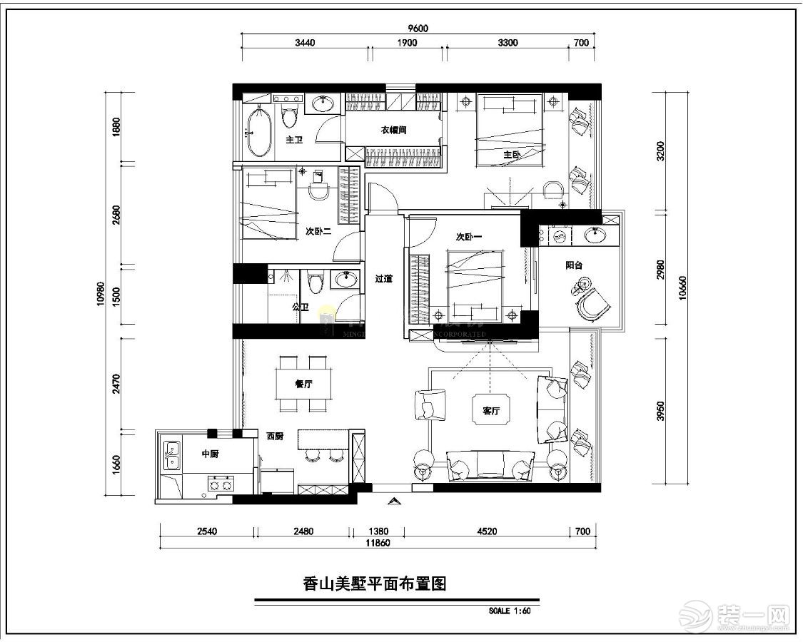 香山美墅-现代极简-138㎡三居室-平面图