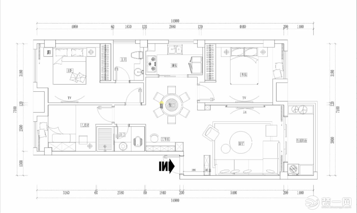 龙岸花园-现代轻奢-150㎡三居室-平面图